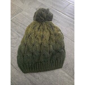 Cable Knit Beanie Hat Pom‎ Pom Olive Green Winter Warm Knitwear Crochet